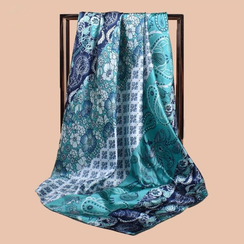 High Quality Silk Scarf Scarf Top Headwraps Women Four Seasons Hair Scarves Hijab Foulard Luxe Bandana Femme Headscarf 90*90Cm