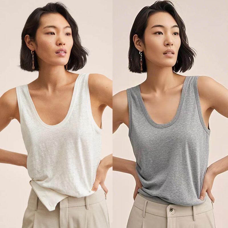Linen Vest Tops Export Big Brand Withdraw from Cupboard Brand Women's Clothing Fanluo Fano Export U-Collar Cotton Linen Outwear