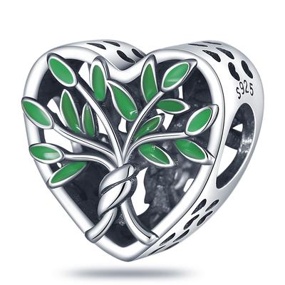 Original Charms Copper Plated Green Tree Beads Fit Bracelet Women Jewelry Making Diy Gift