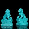 Chinese Natural Turquoise Handcarved Exquisite Male and Female Lions Statues A Pair Carving Living Room Home Decoration Mascot