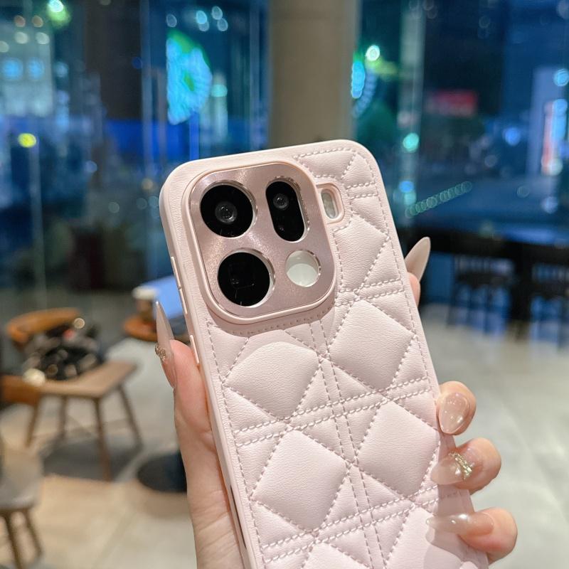 Kawaii Simple Love Tartan Pattern Leather Case For Oppo Find X8 X8s X9 Pro Plus Ultr Full Camera Lens Protection Back Case Cover
