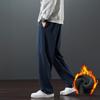 Winter Men's Sweatpants Fleece Liner Thick Warm Straight Track Pants Drawstring Cotton Casual Thermal Loose Jogger Trousers Male