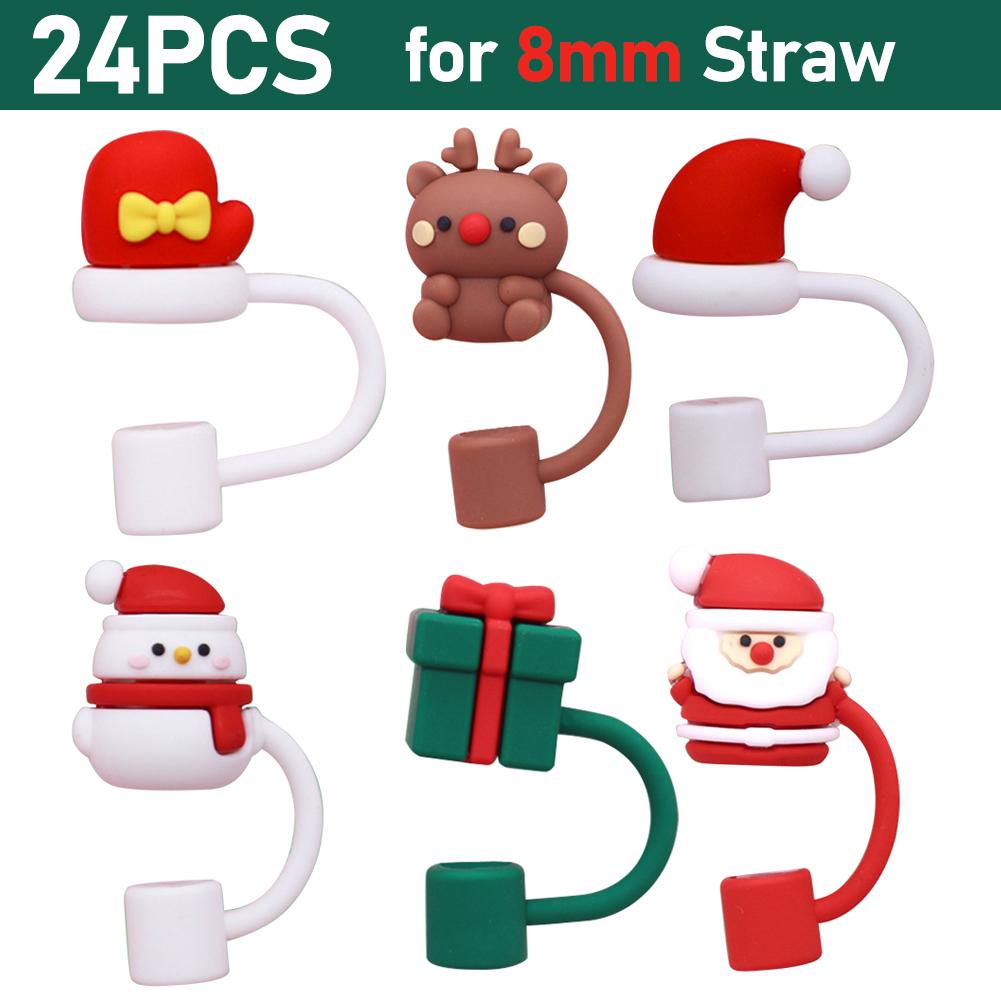6-60pcs Christmas Silicone Straw Tips Drinking Dust Cap Splash Proof Plugs Cover Cup Accessories 8-10mm Straw Sealing Tools