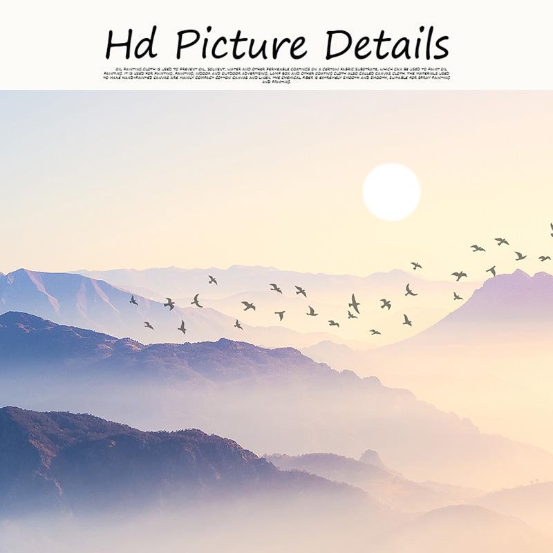 Sunsets Natural Mountain Brid Could Landscape Abstract Canvas Painting Posters and Prints Wall Art Picture for Living Room