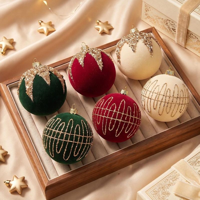Holiday Tree Bauble Set of 6 with Patterned Finish, Hanging Style, 8 Cm Christmas Display Group for Indoor Room Use