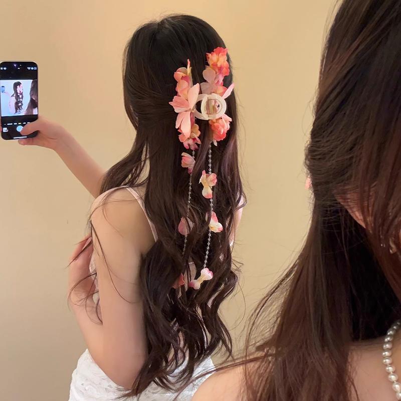 Bohemia Barrettes Hydrangea Flower Hair Claw Ponytail Clip Flower Tassel Hair Clip For Women Girls Sweet Cute Hairpin Gifts