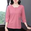 Summer Round Neck Embroidered Three-quarter T-shirt for Middle-aged Elderly People New Loose Mother Tops for Women