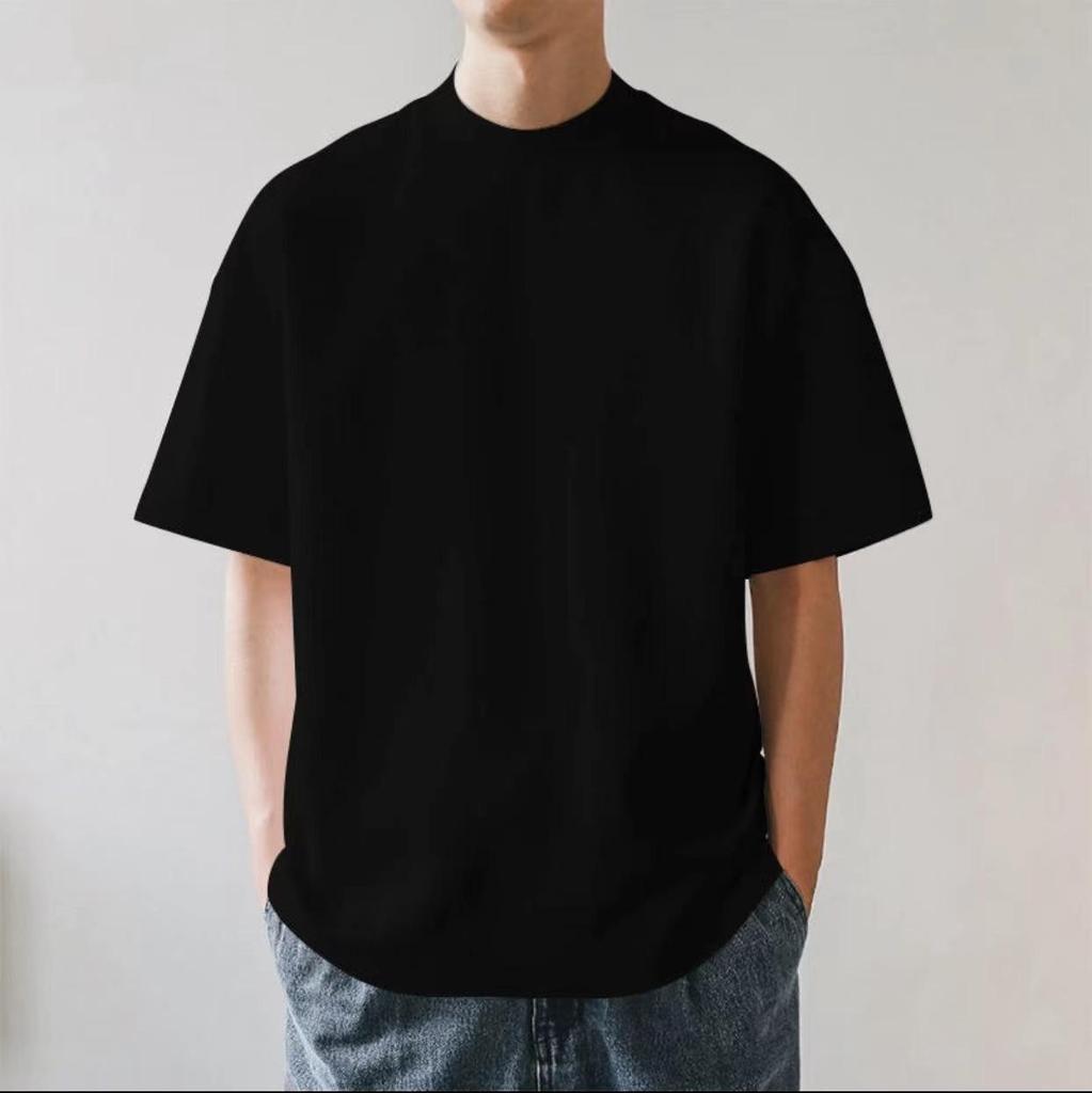 400g Heavyweight Pure Cotton Unisex Short Sleeve T-shirt - Thick, Opaque, American Style, Loose Fit, Small Collar, Plus Size.