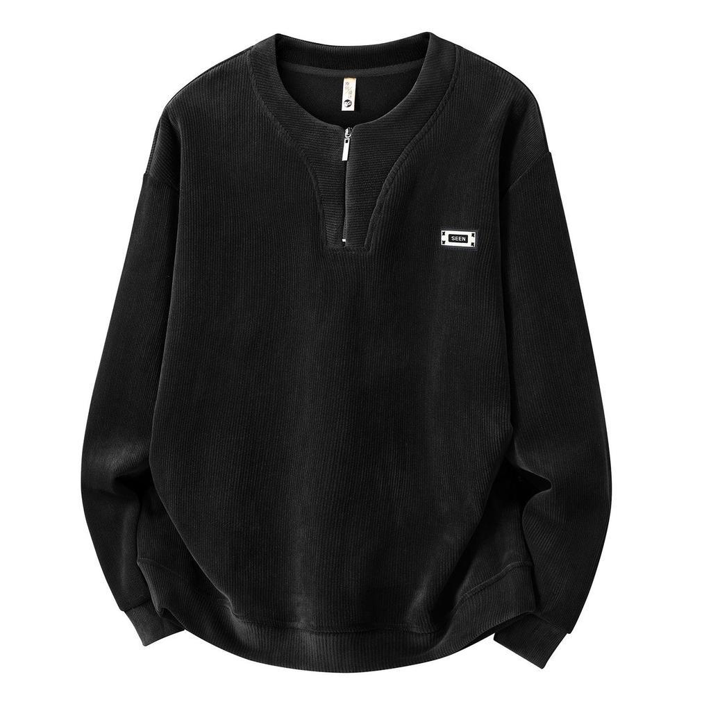 350 Jin Plus Size Men's Fleece-Lined Sweatshirt, Thick Long Sleeve, Autumn/Winter, Extra Large Loose Base Layer