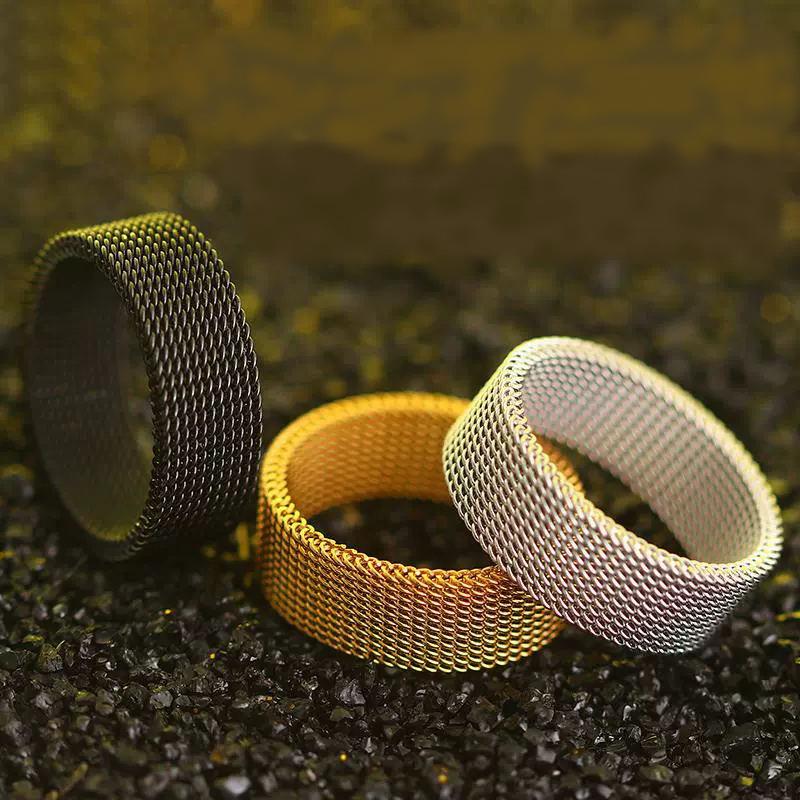 Anillo de Acero Inoxidable de 8 mm de Ancho Anillos de Pareja de Titanio Anillo de Malla Deformable O Joyería para Hombres Anillos de Boda Punk Anillos para Mujer