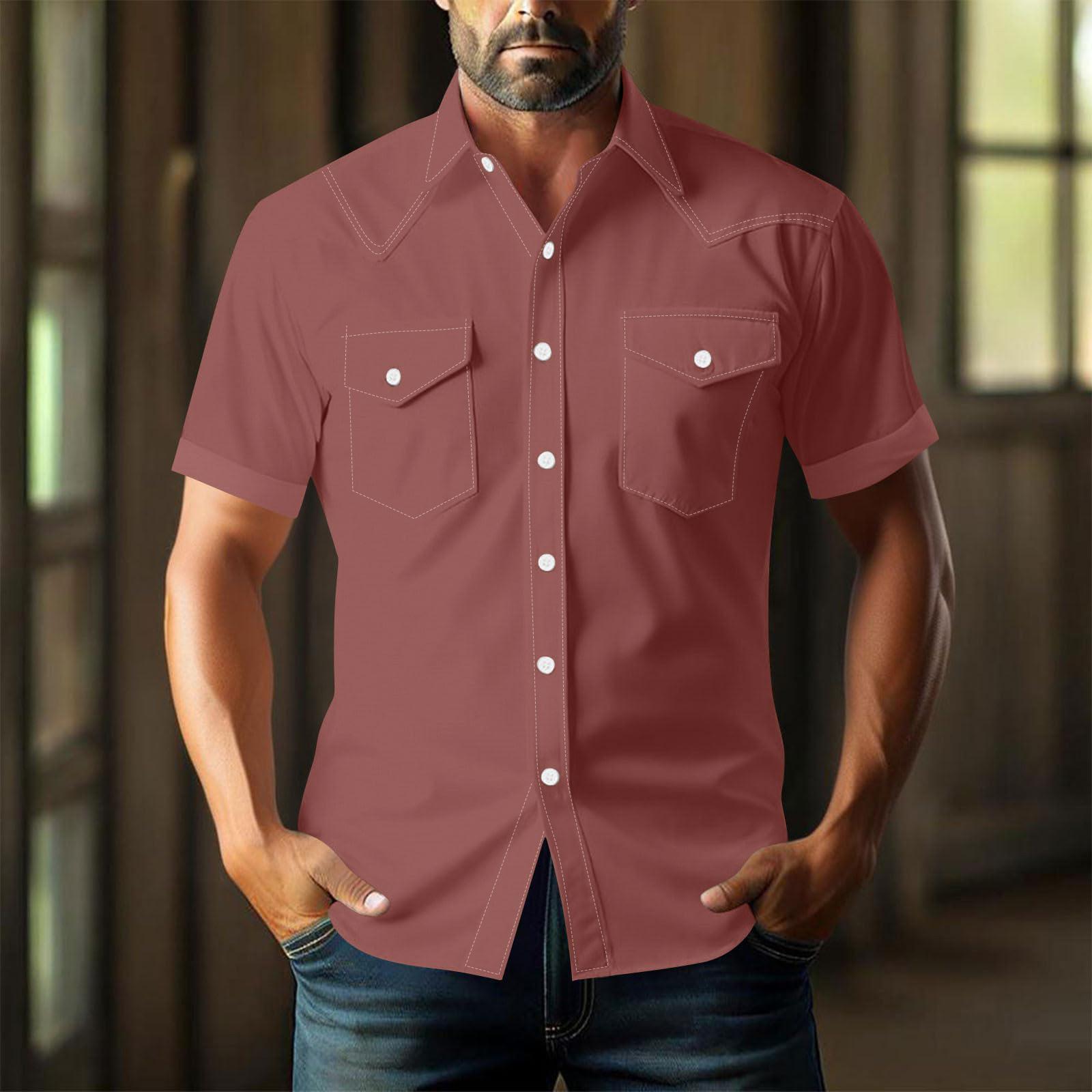 

Men s Loose Classic Lapel Multi-pocket Industrial Work Shirt Top XL винний