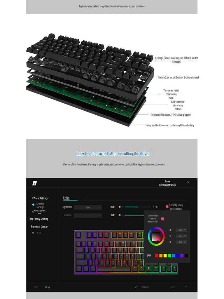 87-Key Wireless Bluetooth Tri-Mode Mechanical Keyboard Kit with RGB, Customizable Hot-Swappable Switches.