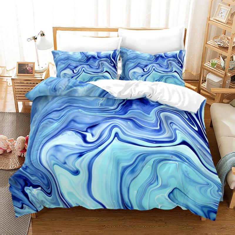 Blue Green Multicoloured Marble Print Doona Duvet Quilt Cover Bedding Set