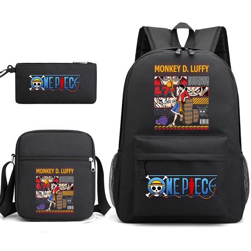 One Piece Luffy Anime Print Student Backpack Set 3 In 1 School Bag for Boys Girls with Pencil Case Tote Shoulder Bag