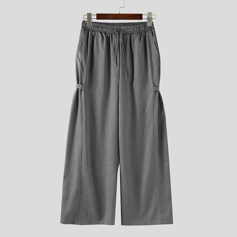 

INCERUN Men Drawstring Elastic Waist Casual Long Straight Pants Trousers XL серый