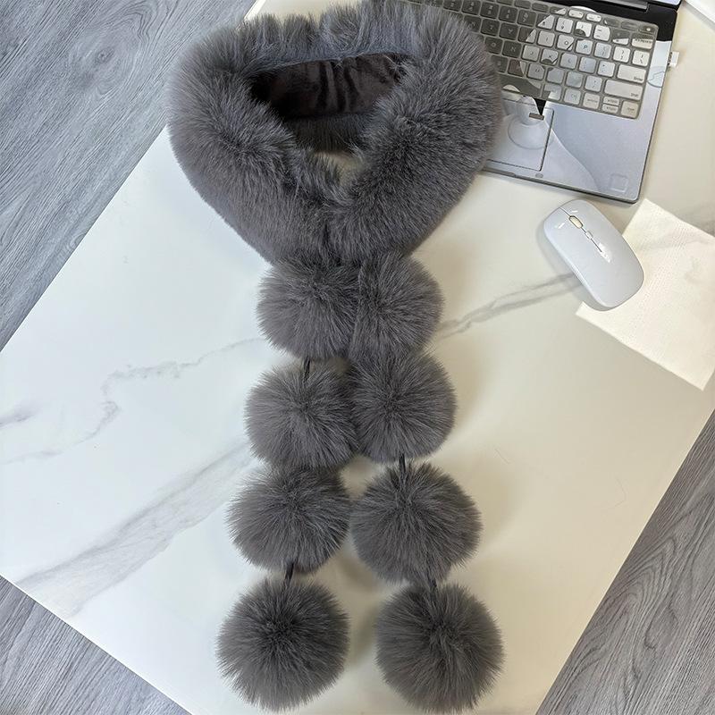 Magnetic Faux Fox Versatile Scarf Women Autumn Winter Korean Style Light Luxury Shawl Fluffy Pom Pom Elegant Cute Neck Wrap