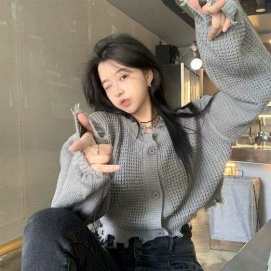 

Кардиган с кисточками светло-серого цвета для женщин - корейский дизайн XL