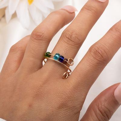 Rotatable Colorful Beads Ring Stress Anxiety Relief Open Adjustable Men Women Finger Ring Fashion Jewelry Accessories Christmas New Year Gift