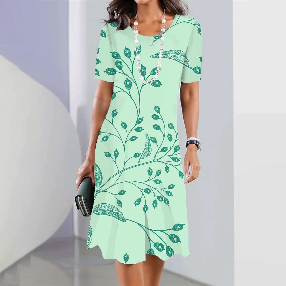 Women's Elegant Long Dress Summer Floral Print Short Sleeve O-Neck Long Sundress Harajuku Female Vintage Beach Maxi Dresses