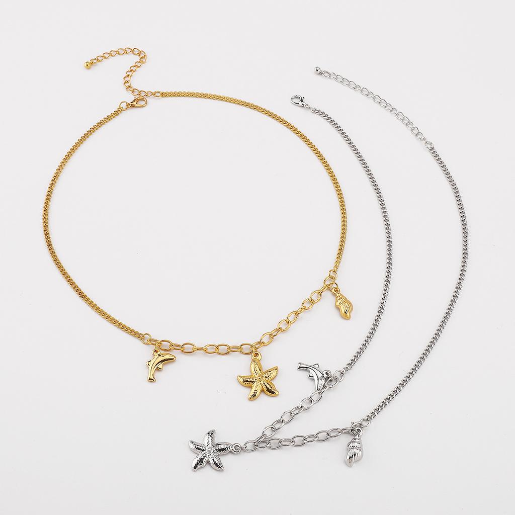 Women Fashion Exquisite Luxury Starfish Conch Dolphin Pendant Bracelet Necklace Retro Ocean Vacation Style Jewelry For Women
