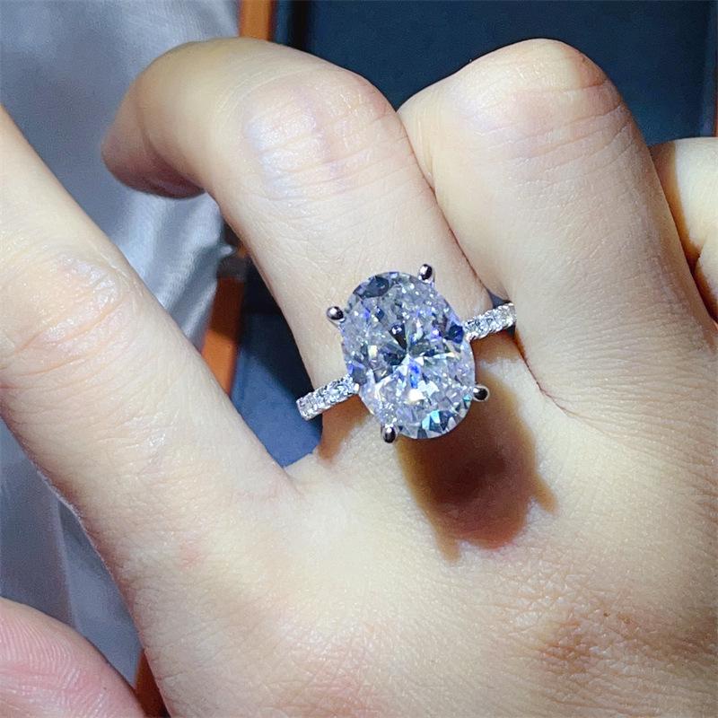 Moissanite 8 Carat Oval Pigeon Egg Diamond Engagement Ring with Certificate Size 17 (US 7.5)