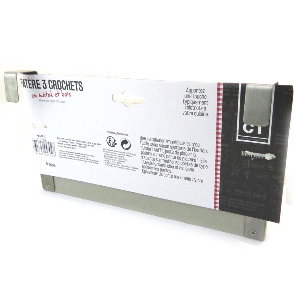 Les Trésors De Lily [N2695] - Gray 'Bistrot' Wooden Coat Hook (3 Hooks)