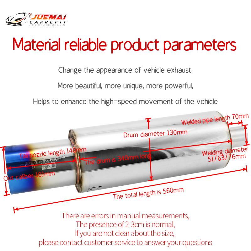 Sports Car Styling Exhaust System Pipe Tail Universal Racing Muffler HKS High Quality Stainless 101mm Mufflers Silver Blue Tips