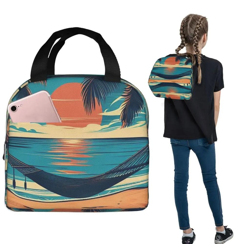 Beach Hammock Pattern Insulated Lunch Bag for Women Kids Portable Food Boxes Thermal Lunch Box Tote