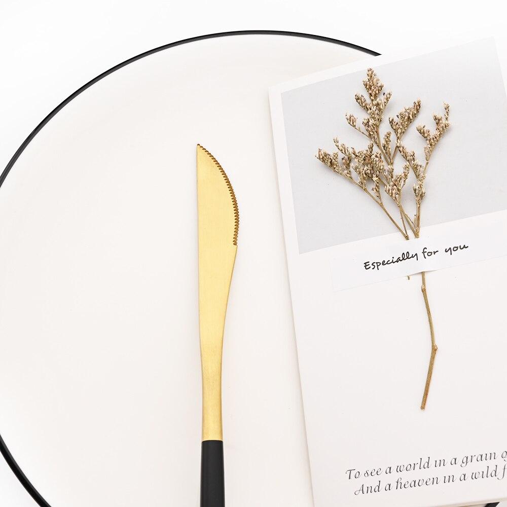 11 Pcs Black Gold Stainless Steel Tableware Cutlery Set 304 Spoon Knife Fork Flatware Set Silverware Kitchen Home Dinnerware Set