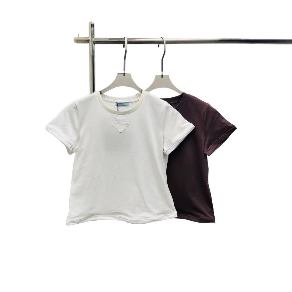 26 Early Spring High-Quality Underwire Short-Sleeve Triangle Logo Slimming Cotton T-Shirt - White Trendy Brand