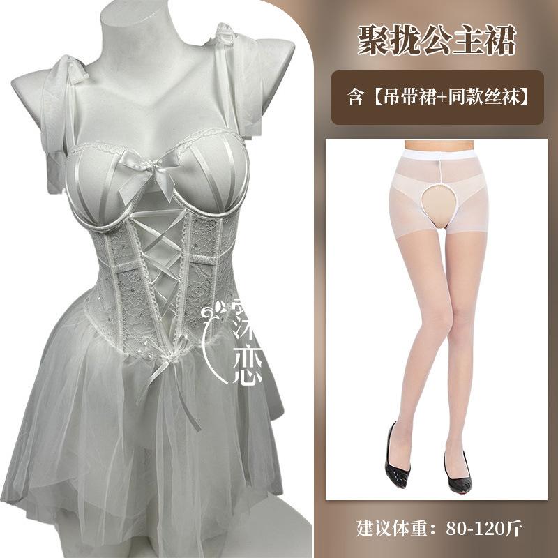 Sexy Sex Lace Gathering Perspective Pure Desire Uniform Backless Chest Pad Sex Underwear Set