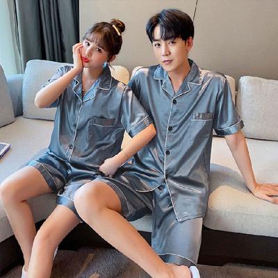 Factory Couple Pajamas Women's Summer Thin Ice Silk Summer Short Sleeve Shorts Homewear Men's Suit Breathable Ice Silk