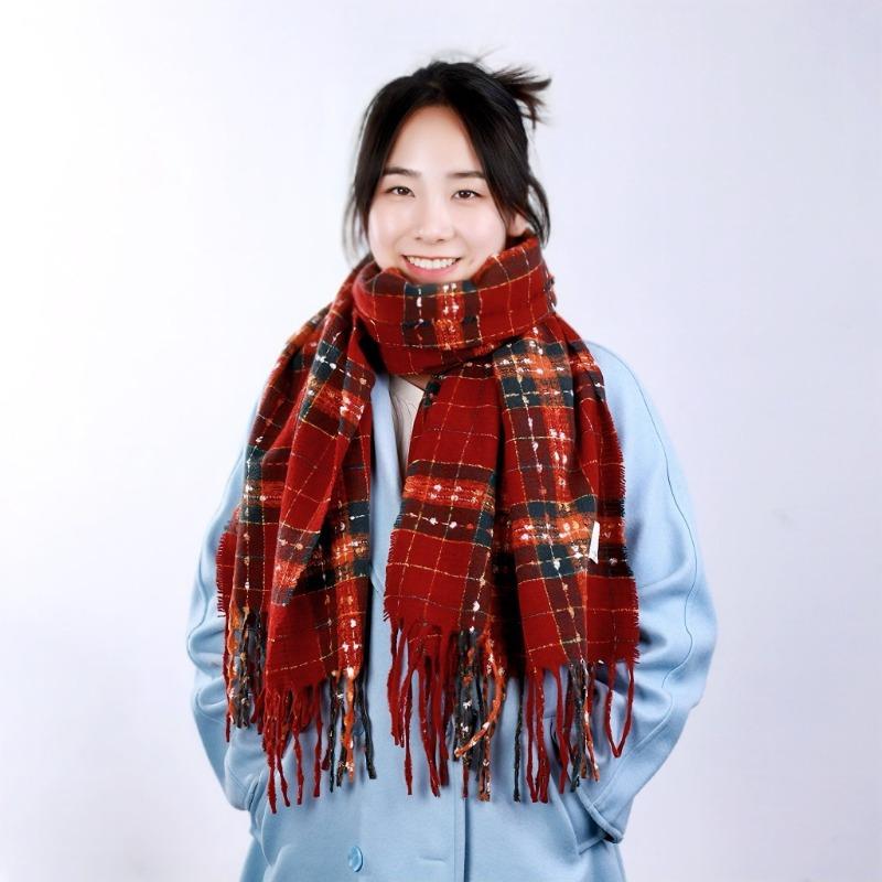 Autumn and winter atmosphere scarf women's plaid full of galaxy shawl warm and fashionable Christmas student scarf
