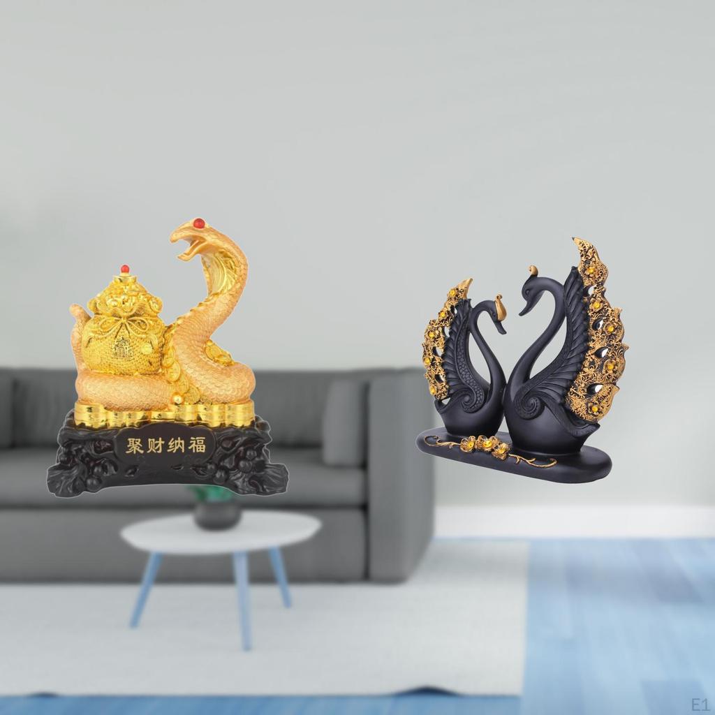 Swan Couple Sculpture Animal Statue Cornucopia Collectible Art Crafts Chinese Year European