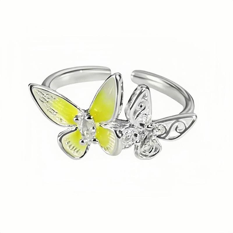 Sweet And Cool Personality Yellow Flower Butterfly Exquisite Temperament Open Ring Female Cold Wind French Gentle Ring