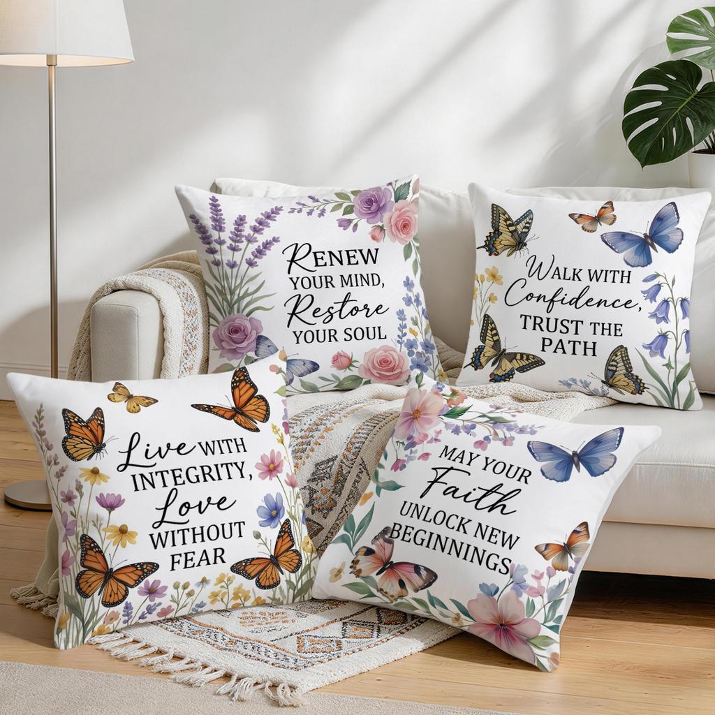 4 Stück Schmetterling Blume Motto Design Kissen Kissenbezug Polyester Kissenbezug Dekokissen Kissenbezug Haus Auto Sofa Dekor