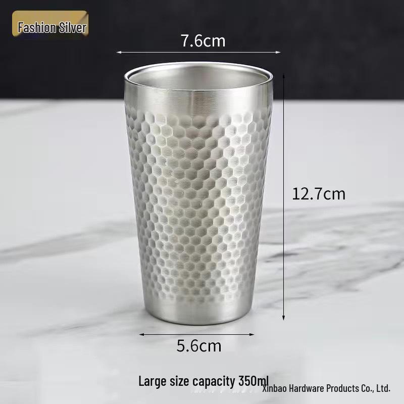 Golden Diamond Honeycomb 304 Stainless Steel Double-Layer Cup - Hammered Design, Anti-Scald. Perfect for Juice, Beer, and Tea.