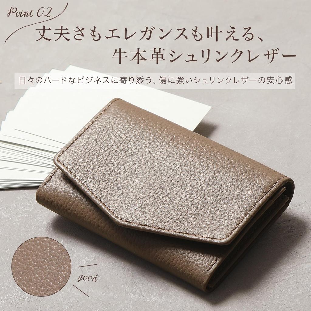 Genuine Leather Business Card 50 Card Day Gift LM2 [BLUE SINCERE] Women's Holder, Capacity, Sortable, Slim, Mother's / (Retro Camel)