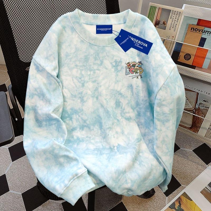 Pure Cotton American High Street Tie-dyed Round Neck Sweatshirt for Women Autumn Winter Loose Casual Top