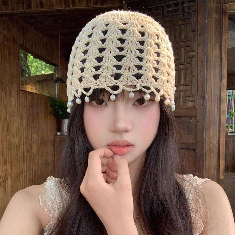 Bohemian Style Knit Beanies Sweet Weave Cap Casual Crochet Hollow Knitted Hat  Apparel Accessories