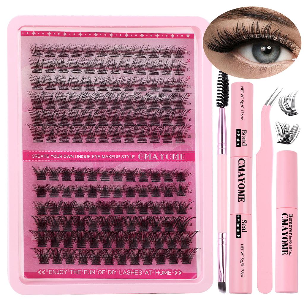 Thick False Eyelashes 10-18Mm Single Tuft Hair With Eyelash Glue Set