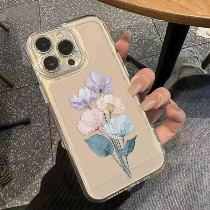 Watercolor Floral Clear Phone Case for iPhone 17 17E 16 16E 15 14 13 12 11 Air Pro Max Plus Aesthetic Soft TPU Cover
