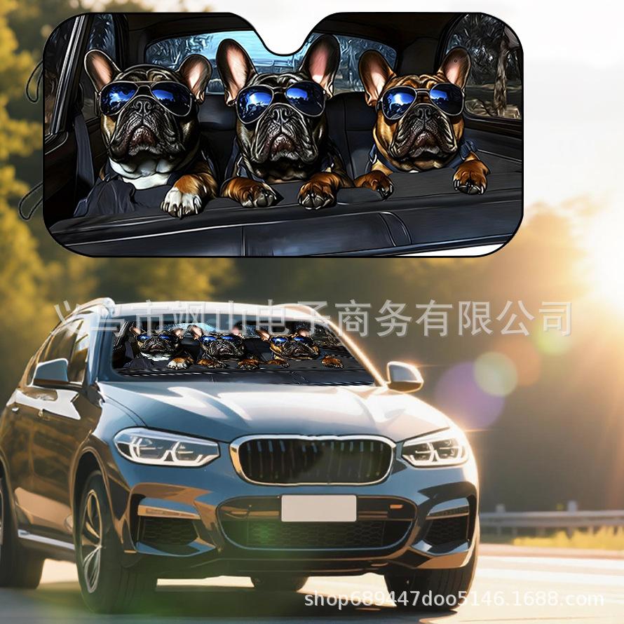 Platform Rottweiler Black Dog Print Car Front Glass Sunscreen Sunshade