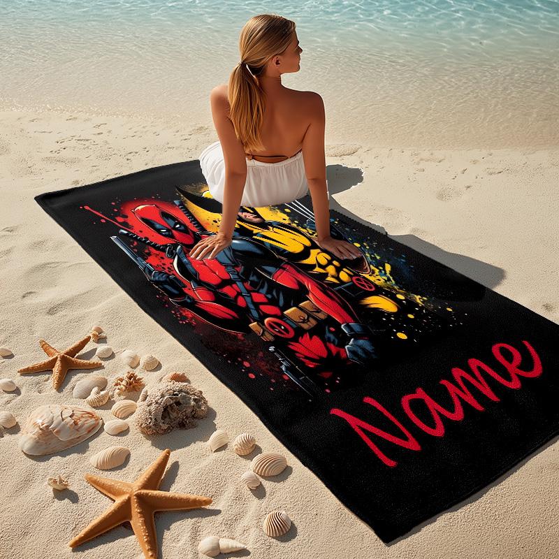 Custom Name Wolverine Deadpool Stylish Digital Printing Beach Towel Quick‑Drying Absorbent Blanket for Beach Pool Gym Travel