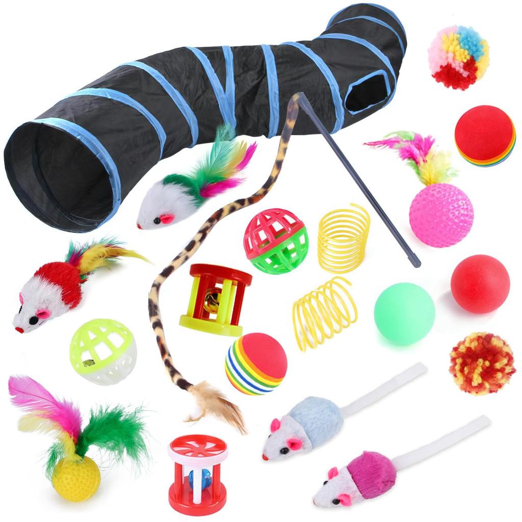 FISH-BOMB Cat Toy Set, Gift Set Cat Teaser, Tunnel, and Ball (Set C)