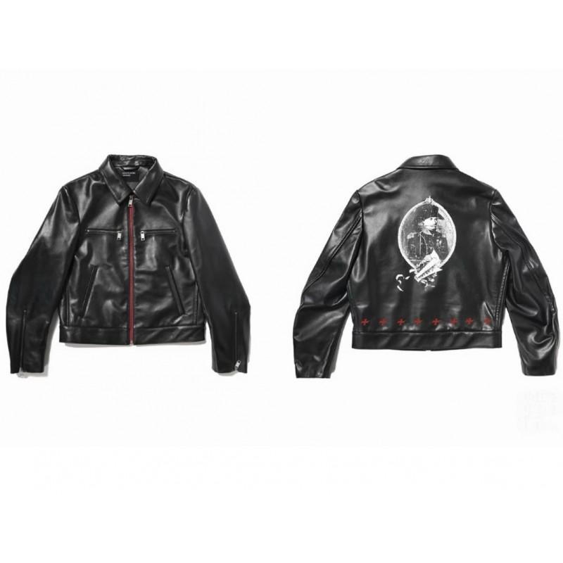 Unisex Red Wine Embroidered Leather Jacket