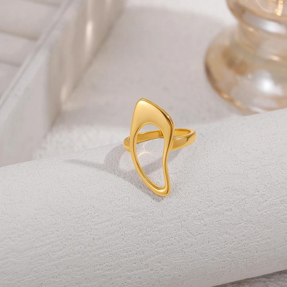 Stainless Steel Hollow Out Geometric Irregular Gold Color Rings Creative Statement Finger Ring Jewelry Accessories Dropshipping
