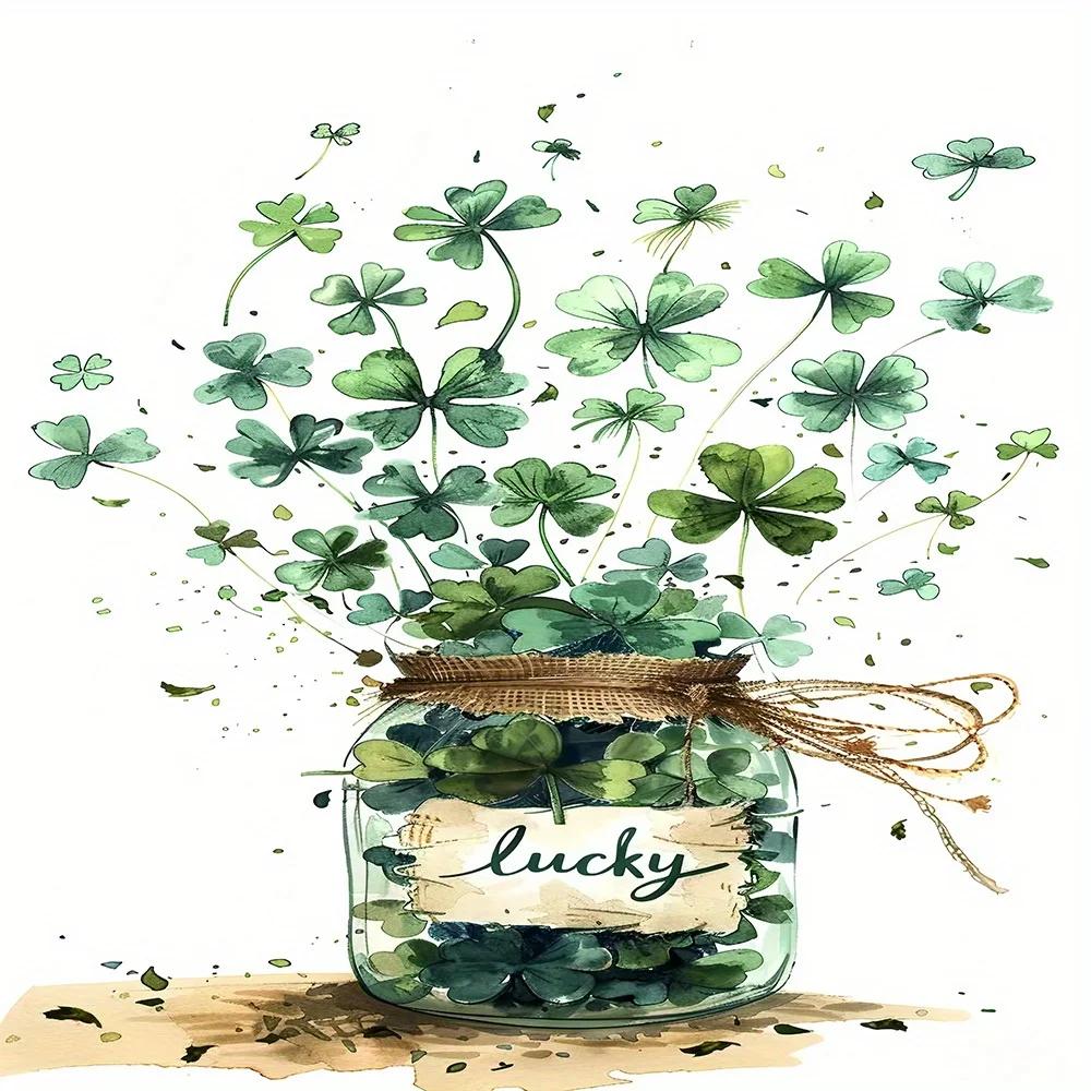 Spring Fresh Green Leaf & Clover Shower Curtain - Digital Print, Polyester Oxford, Waterproof, Green Background,for Bath &Toilet