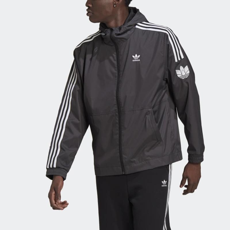 Adidas 3D Windbreaker Embroidered Logo Training Jacket With Hood Men Outerwear Black GN3551