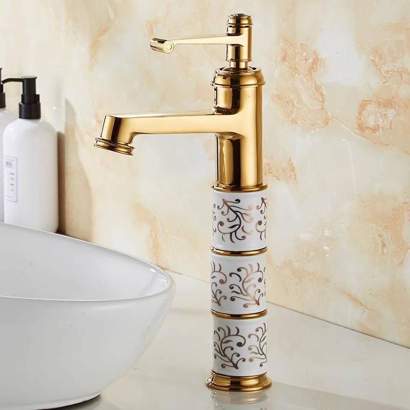 Gold Bathroom Faucet Brass and Ceramic Rose Gold Basin Faucet Deck Mounted Bathroom Water Tap Hot & Cold Mixer Tap Sink Faucet